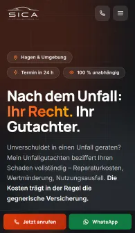 Website SICA Kfz-Sachverständiger – Smartphone-Ansicht