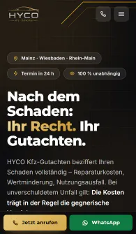 Website HYCO Kfz-Gutachten – Smartphone-Ansicht
