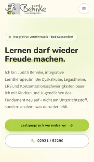 Website Judith Behnke Lerntherapie – Smartphone-Ansicht