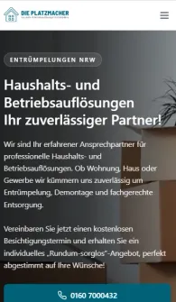 Mobile Ansicht der Platzmacher NRW Website