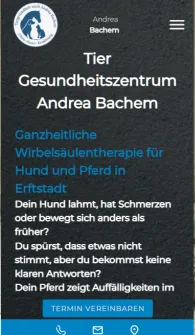 Mobile Ansicht der Tiergesundheitszentrum Andrea Bachem Website