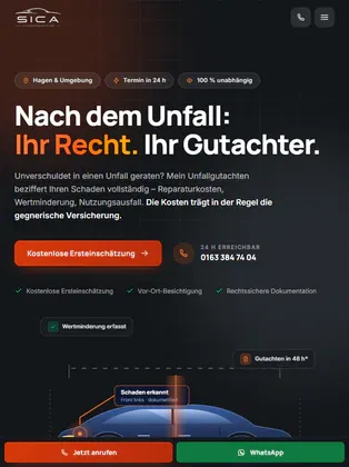 Website SICA Kfz-Sachverständiger – Tablet-Ansicht