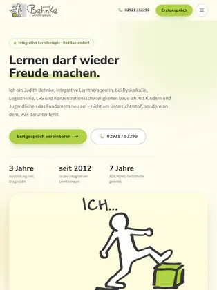 Website Judith Behnke Lerntherapie – Tablet-Ansicht