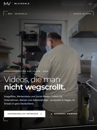 MLvisuals Website Tablet Website MLvisuals Videoproduktion – Tablet-Ansicht