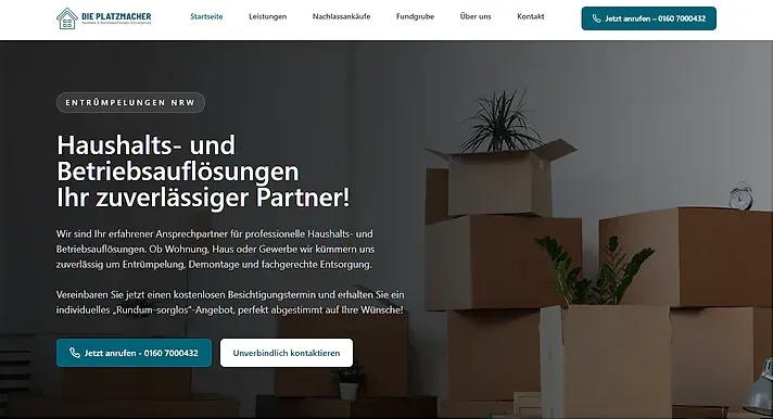 Desktop Ansicht der Platzmacher NRW Website