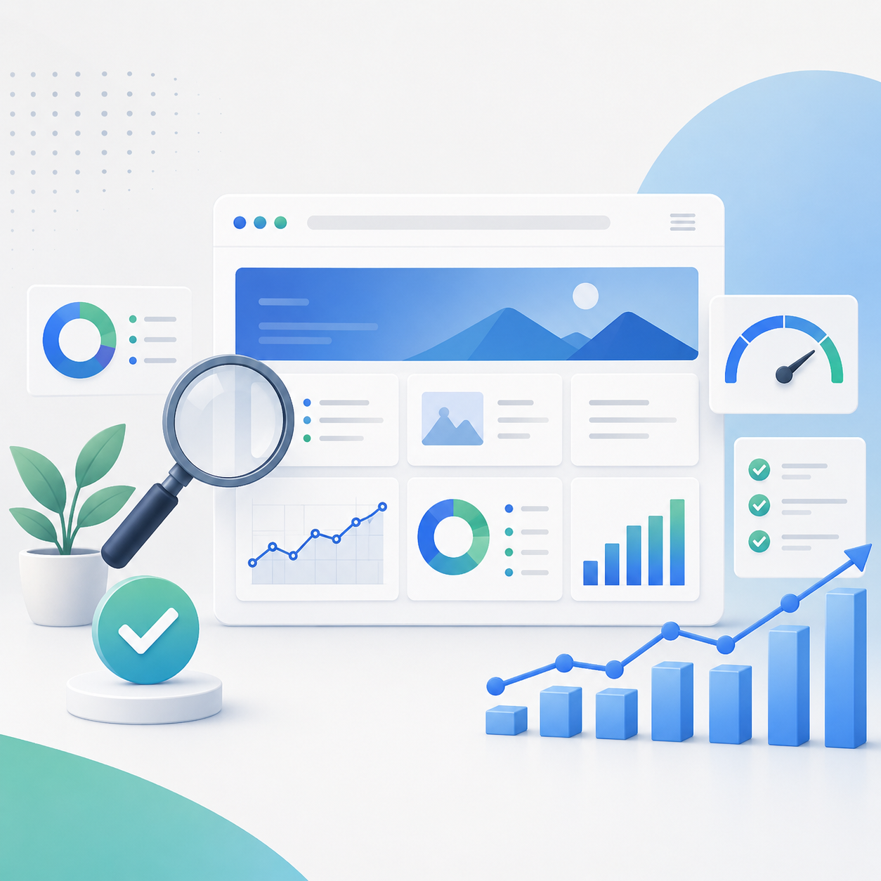 SEO-Analyse einer Website mit Score und Metriken